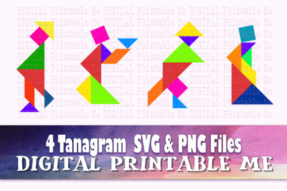 Tangram Templates SVG PNG 4 Games Sheets: Creative Design Assets